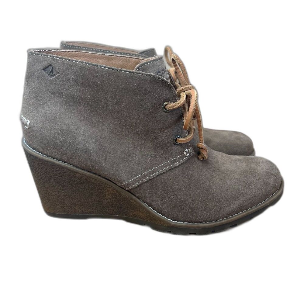 Sperry Top Sider Leather Wedge Ankle Boots Lace Up Preppy Women Size 7